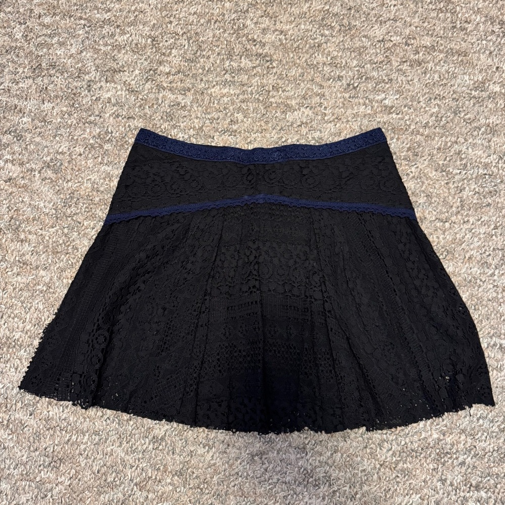 Free People Apple of my Eye Black and Navy Crochet Lace pleated mini skirt